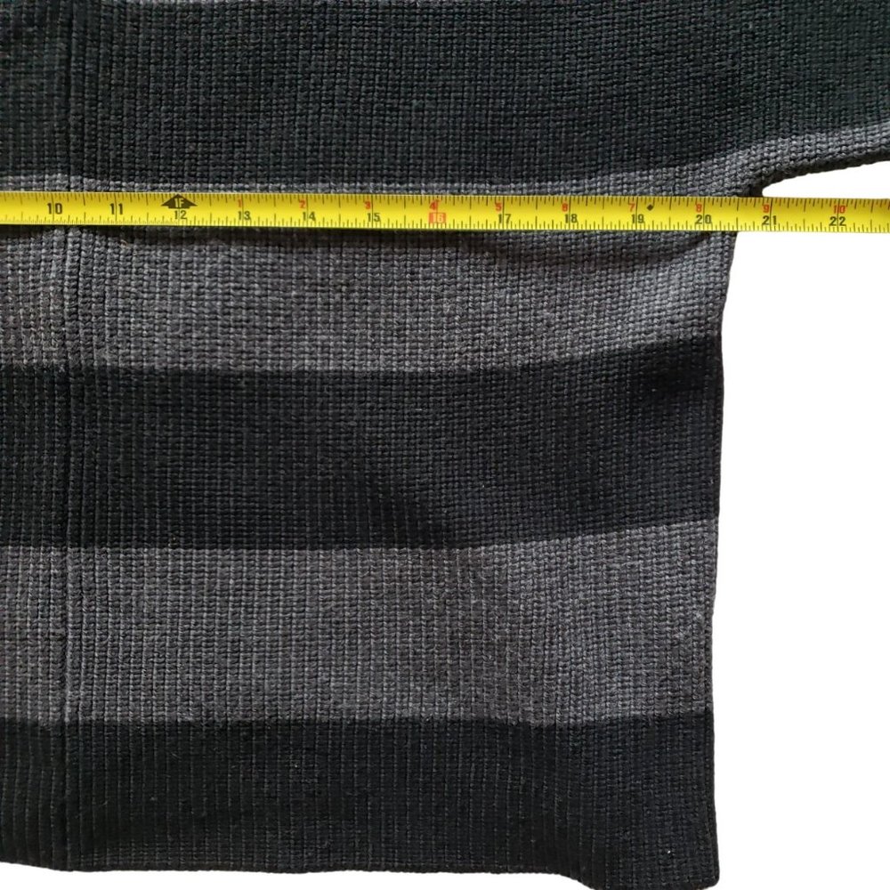 Tory Burch Heavy Warm 100% Wool Oversize Sweater Black Gray Wide Stripe M - Picture 12 of 14